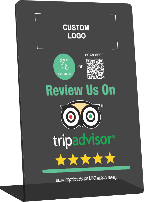 Custom Trip Advisor NFC Stand With A QR Code Scan Link