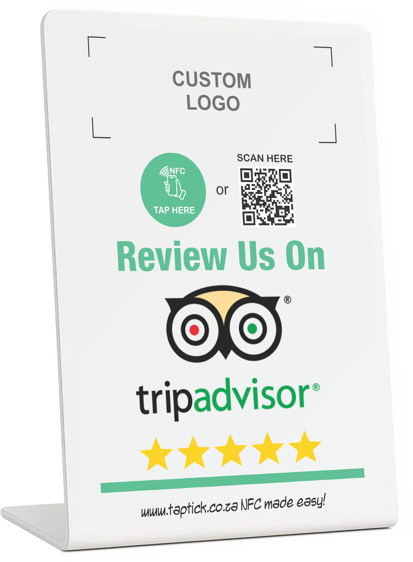 Custom Trip Advisor NFC Stand With A QR Code Scan Link