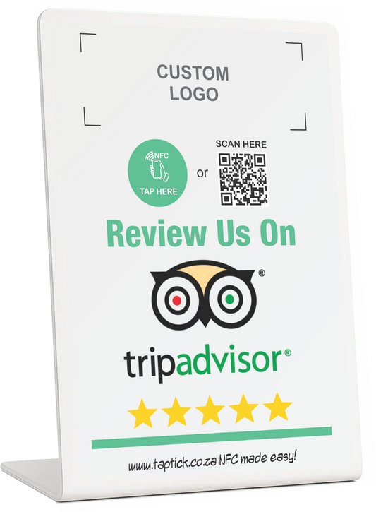 Custom Trip Advisor NFC Stand With A QR Code Scan Link