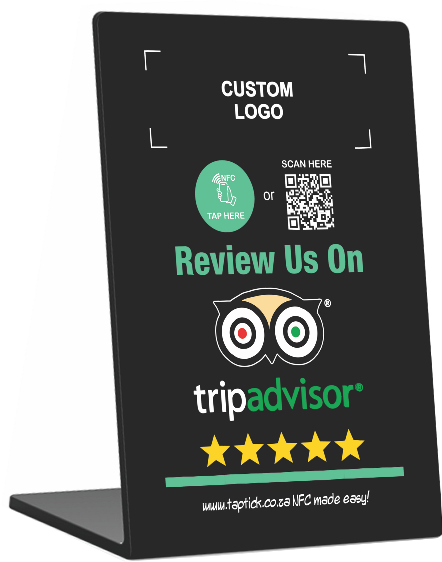 Custom Trip Advisor NFC Stand With A QR Code Scan Link