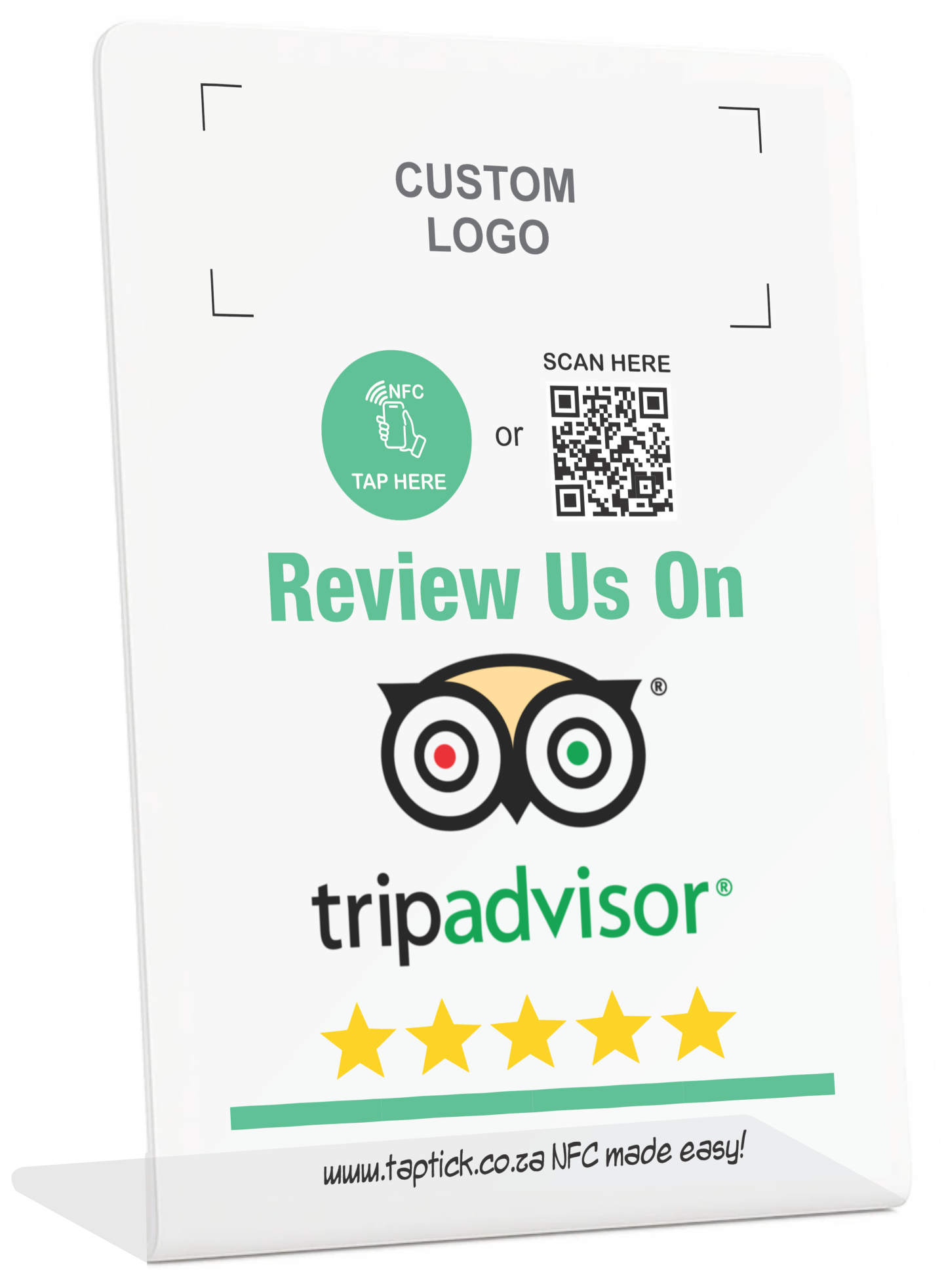 Custom Trip Advisor NFC Stand With A QR Code Scan Link